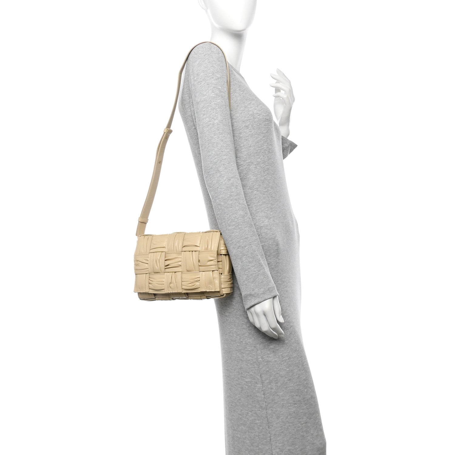 Bottega Veneta Calfskin Intreccio Plisse Cassette Crossbody Bag Porridge 2 of 10