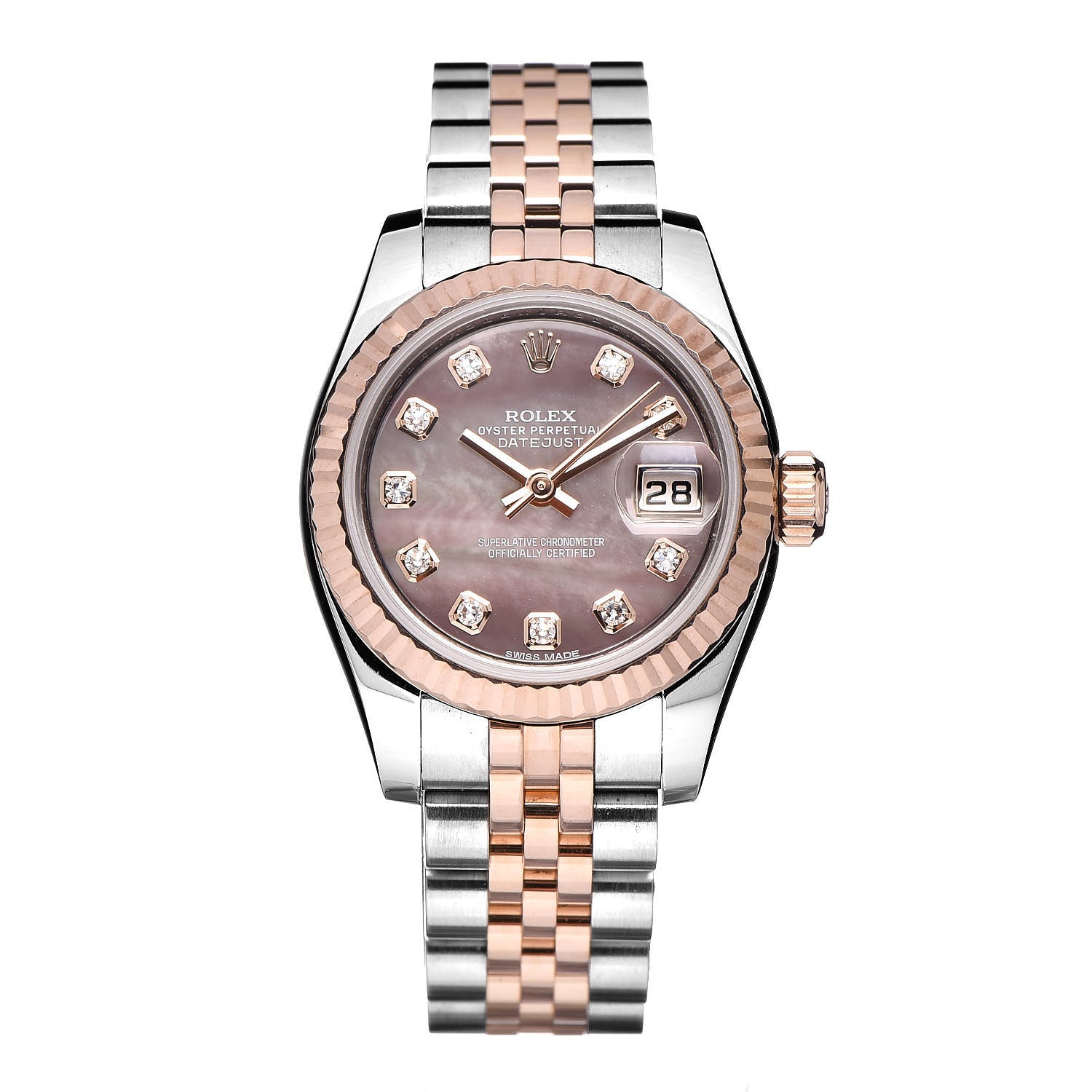 Rolex Stainless Steel 18K Everose Gold Black Mother of Pearl Diamond 26mm Oyster Perpetual Datejust Watch 1 of 8