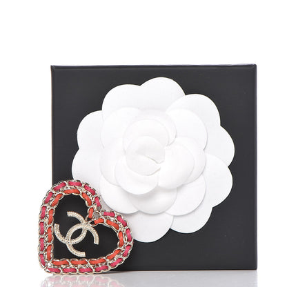Chanel Metal Calfskin Braided Heart CC Brooch Pink Red Gold 5 of 5
