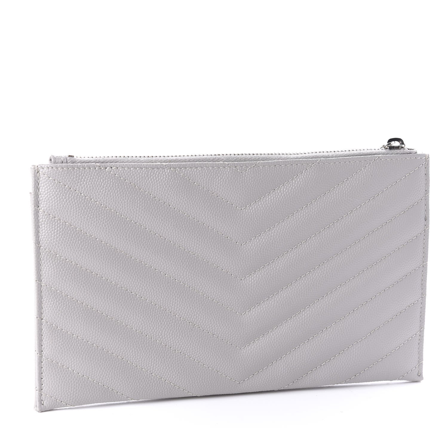 Saint Laurent Grain De Poudre Chevron Monogram Bill Pouch Granite 3 of 9
