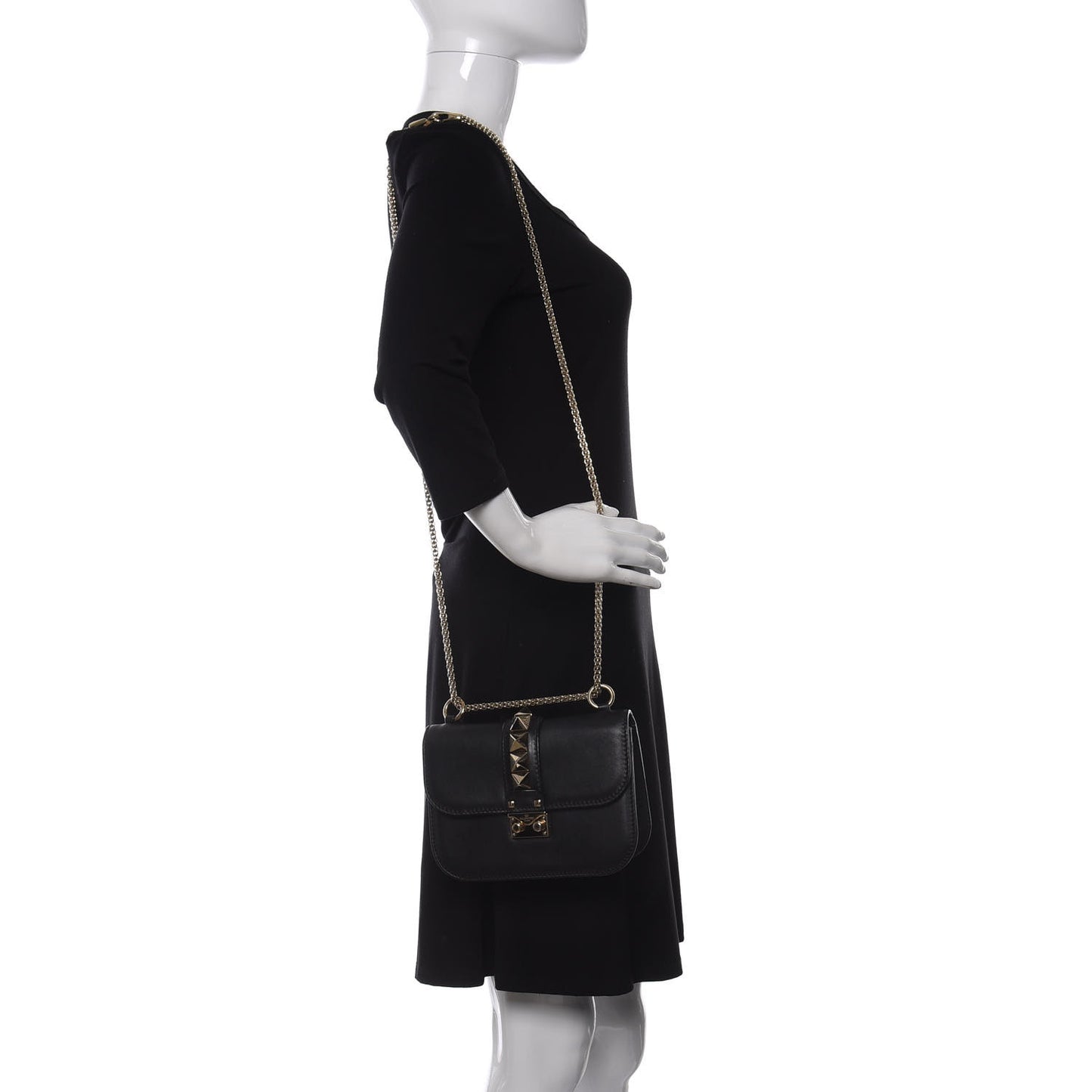 Vitello Small Glam Lock Rockstud Flap Black