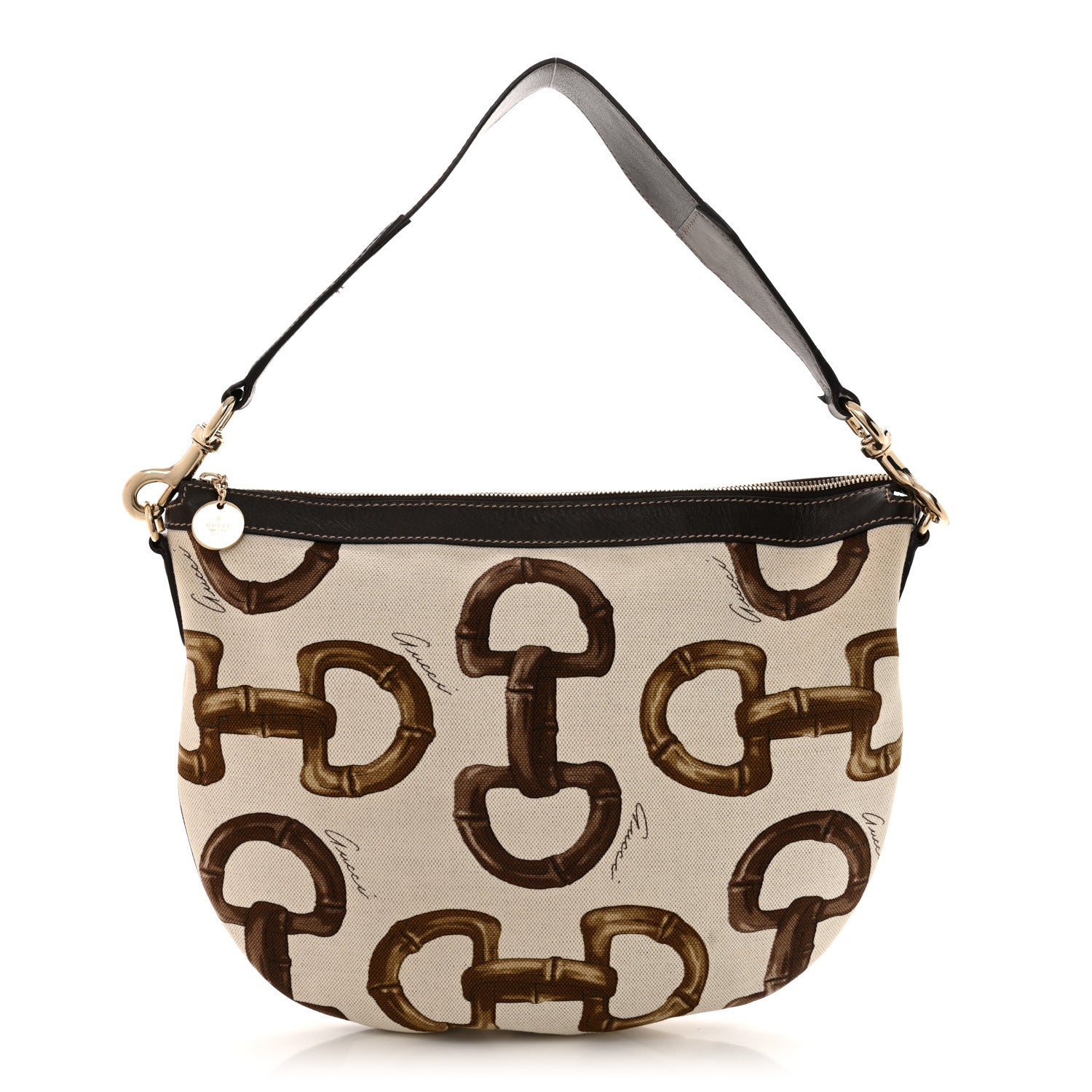 Gucci Canvas Bamboo Horsebit Print Hobo White 1 of 14