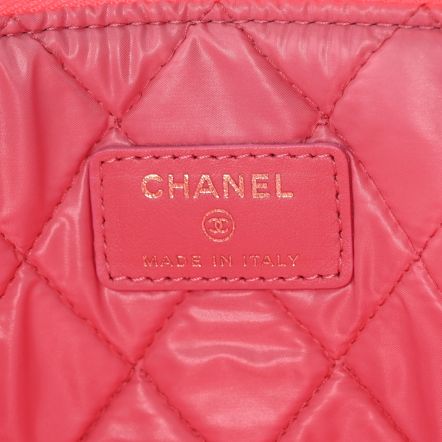 Lambskin Quilted Charms Large Cosmetic Case  Dark Pink