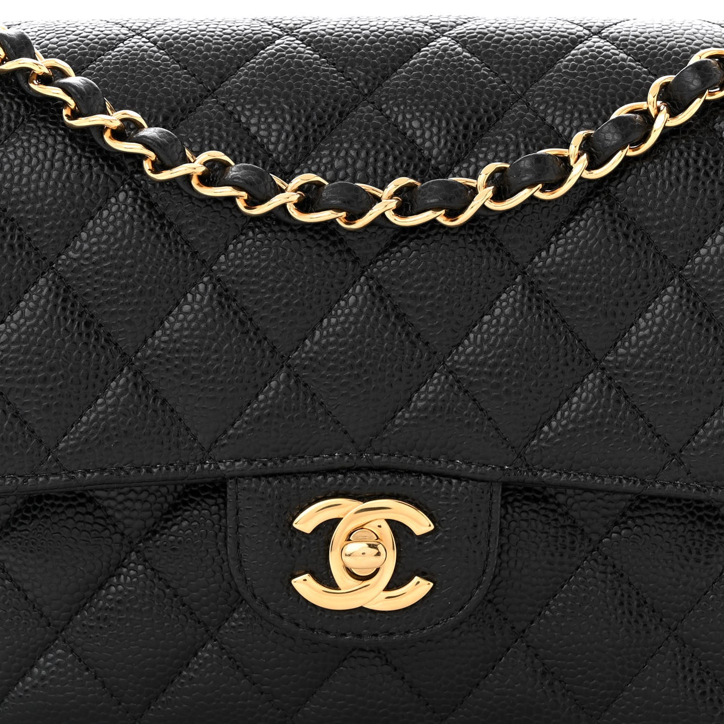Caviar Quilted Medium Double Flap Black