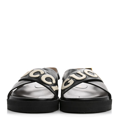 Gucci Logo Calfskin Slingback Sandals 38.5 Black 3 of 10