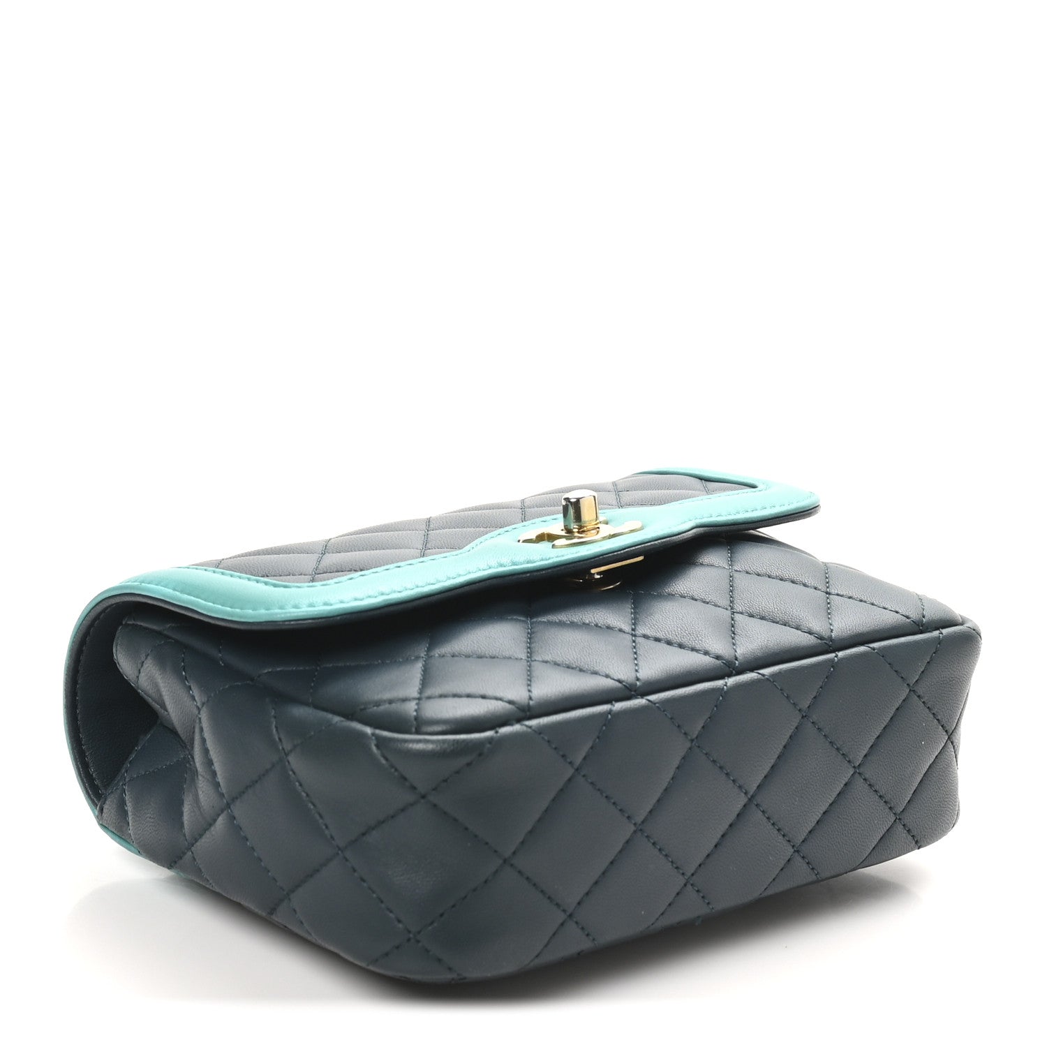 Chanel Lambskin Quilted Two Tone Day Flap Navy Turquoise 4 of 10