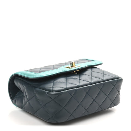 Chanel Lambskin Quilted Two Tone Day Flap Navy Turquoise 4 of 10