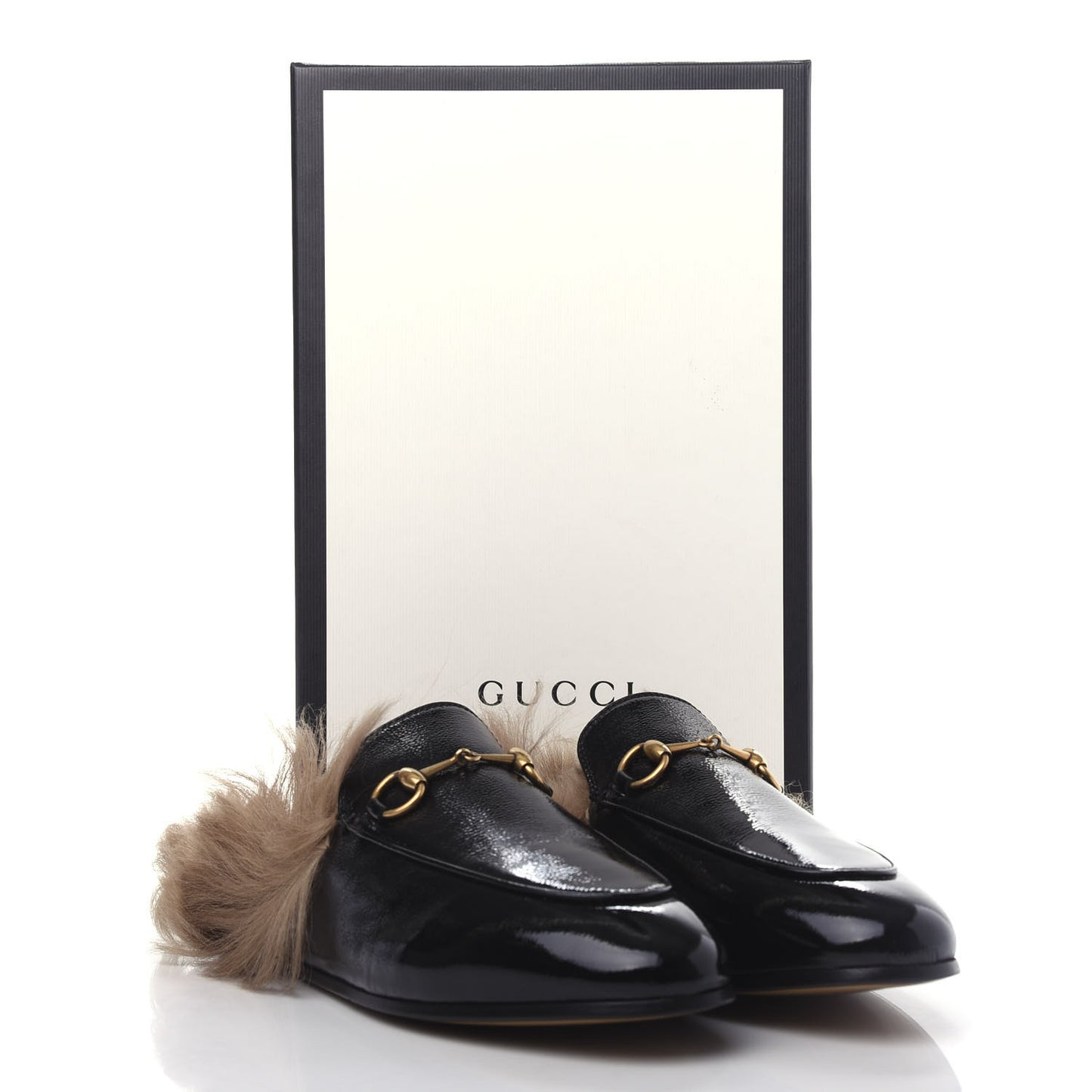 Patent Fur Womens Princetown Slippers 38 Black Natural