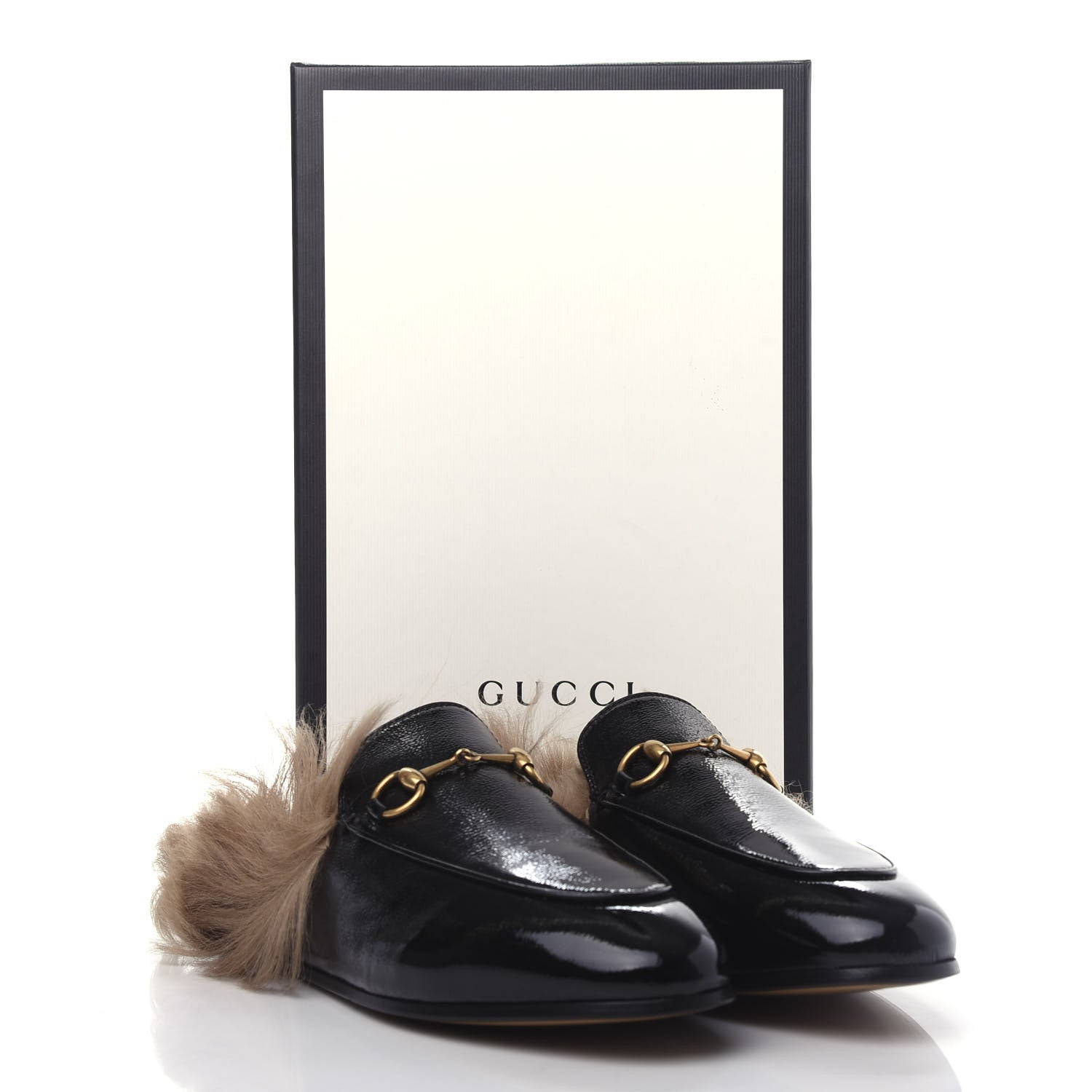 Gucci Patent Fur Womens Princetown Slippers 38 Black Natural 10 of 10
