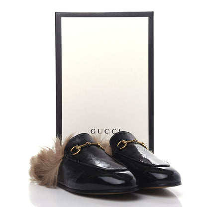 Gucci Patent Fur Womens Princetown Slippers 38 Black Natural 10 of 10