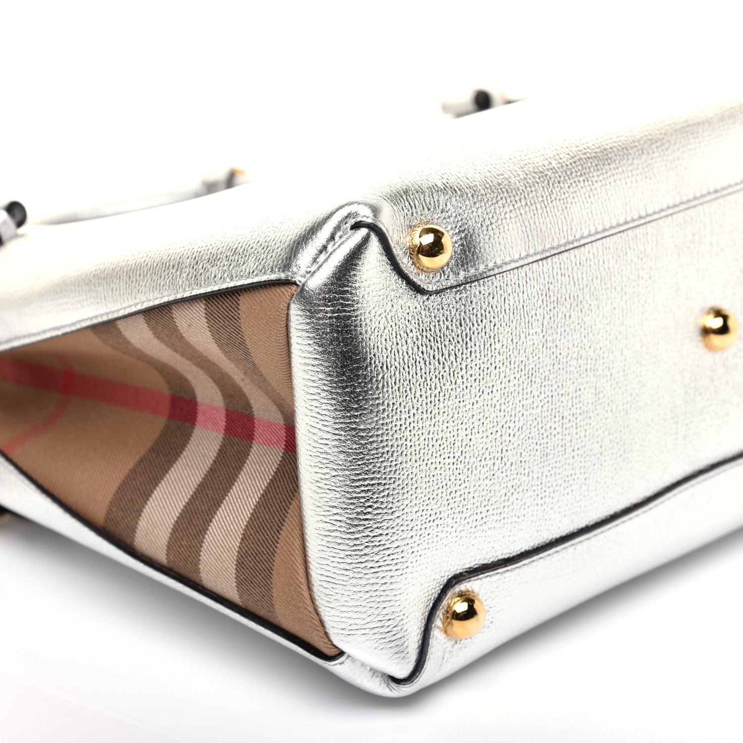 Burberry Metallic Grainy Calfskin House Check Medium Banner Tote Silver 6 of 11