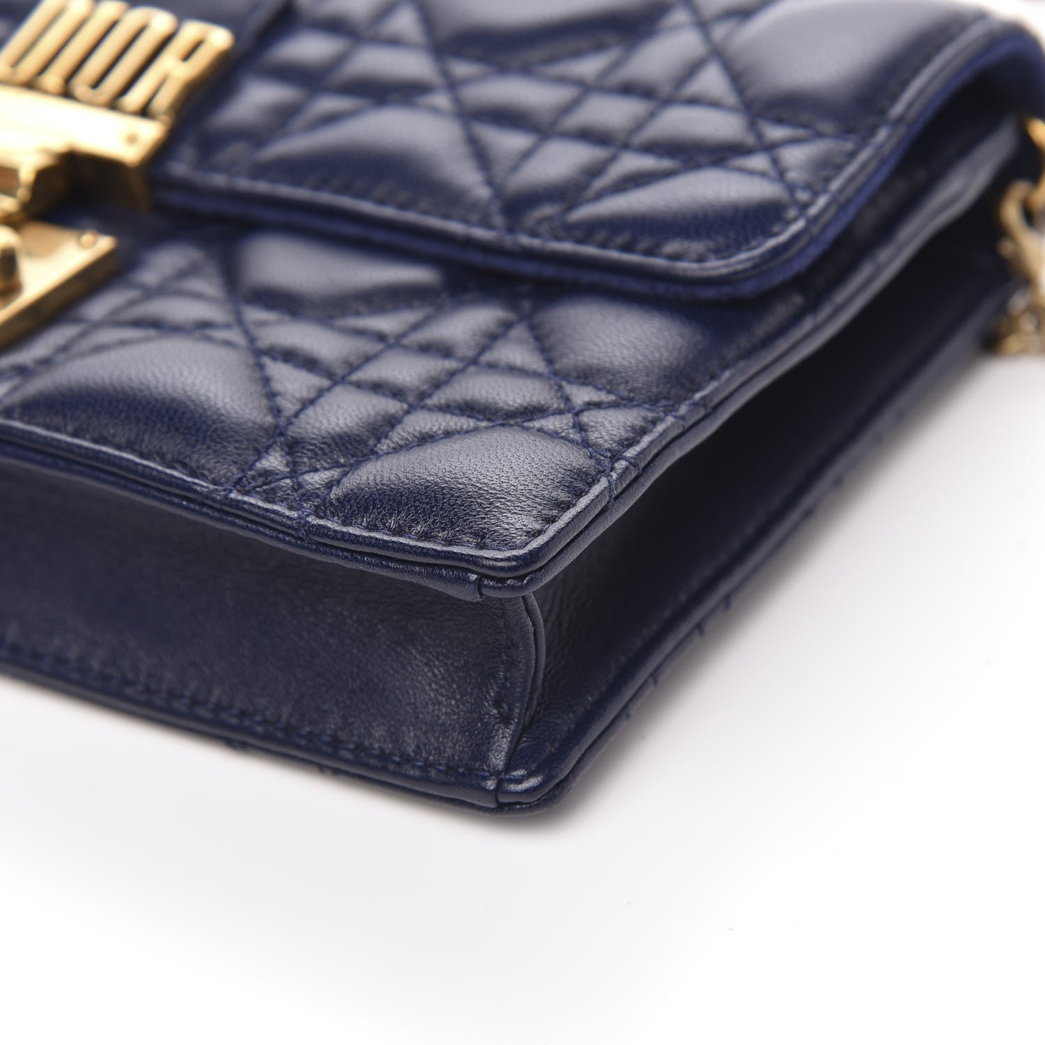 Christian Dior Lambskin Cannage Dioraddict Wallet on Chain Clutch Navy 8 of 9