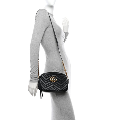 Gucci Calfskin Matelasse Small GG Marmont Chain Shoulder Bag Black 2 of 14