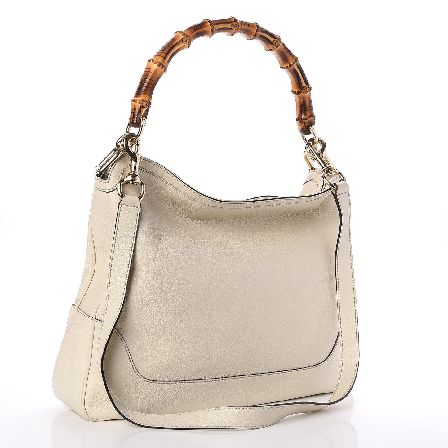 Pebbled Calfskin Medium Diana Bamboo Shoulder Bag Off White