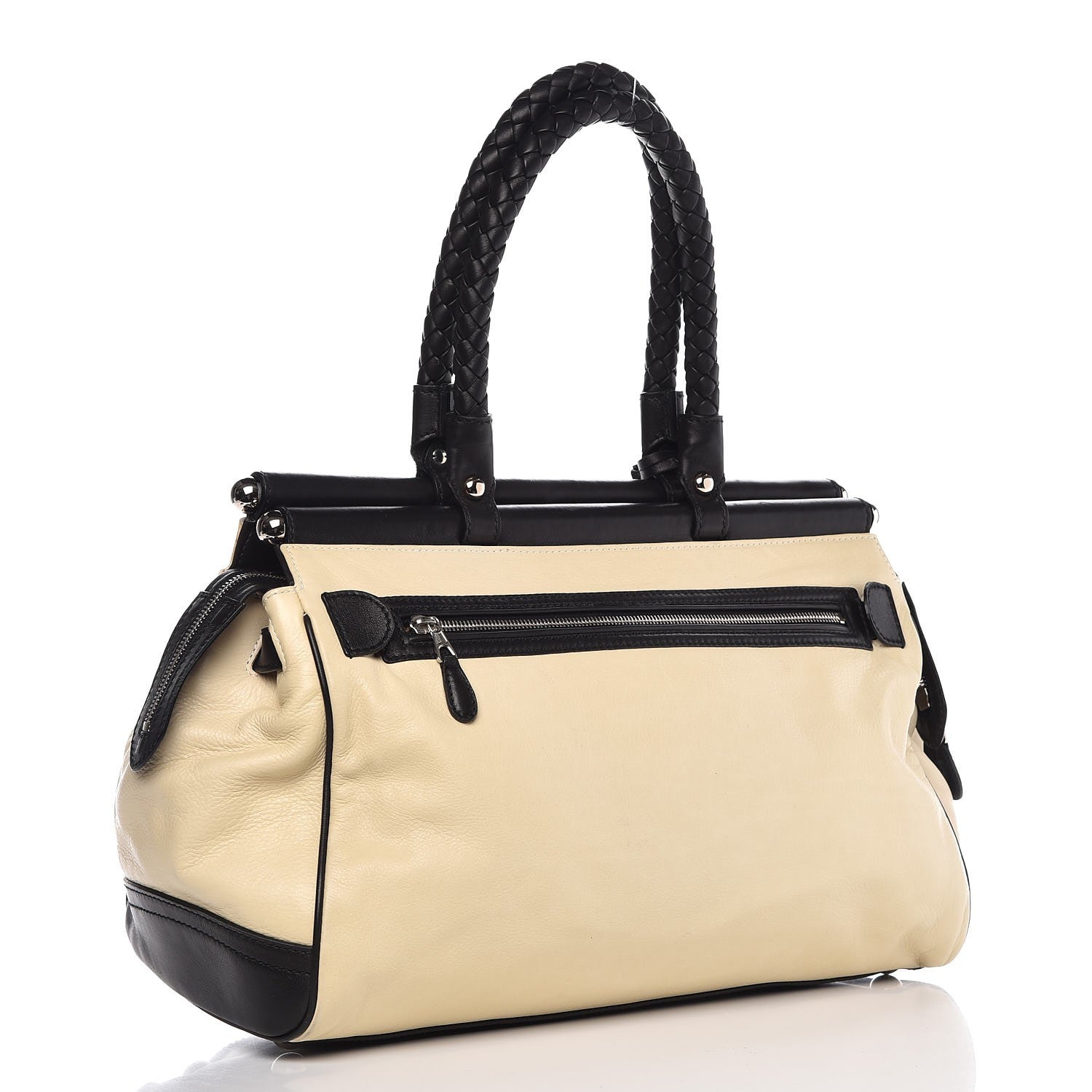 Balenciaga Calfskin Chain Lock Frame Satchel Beige Black 3 of 10