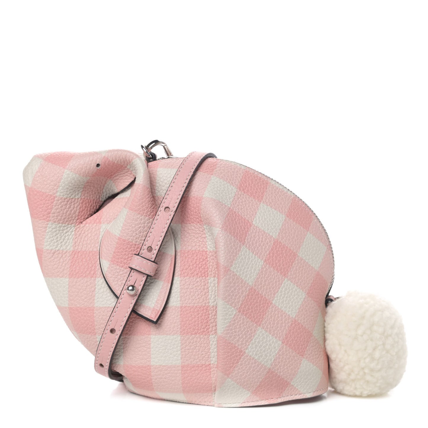 Calfskin Shearling Gingham Mini Bunny Crossbody Bag Pink