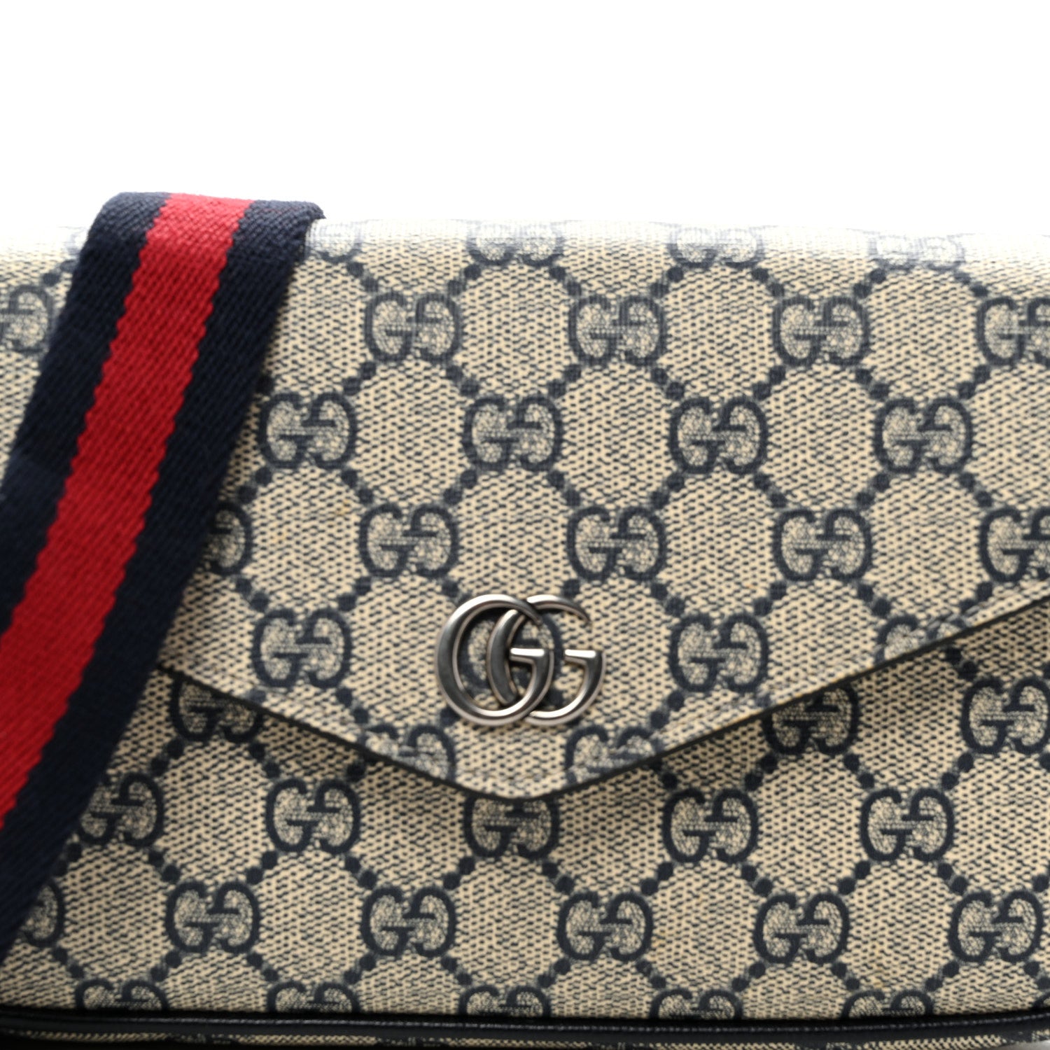 Gucci GG Supreme Monogram Textured Dollar Calfskin Web Mini Ophidia Envelope Shoulder Bag Beige Blue 7 of 10