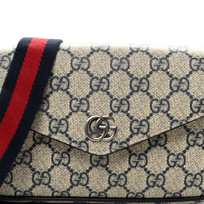 Gucci GG Supreme Monogram Textured Dollar Calfskin Web Mini Ophidia Envelope Shoulder Bag Beige Blue 7 of 10