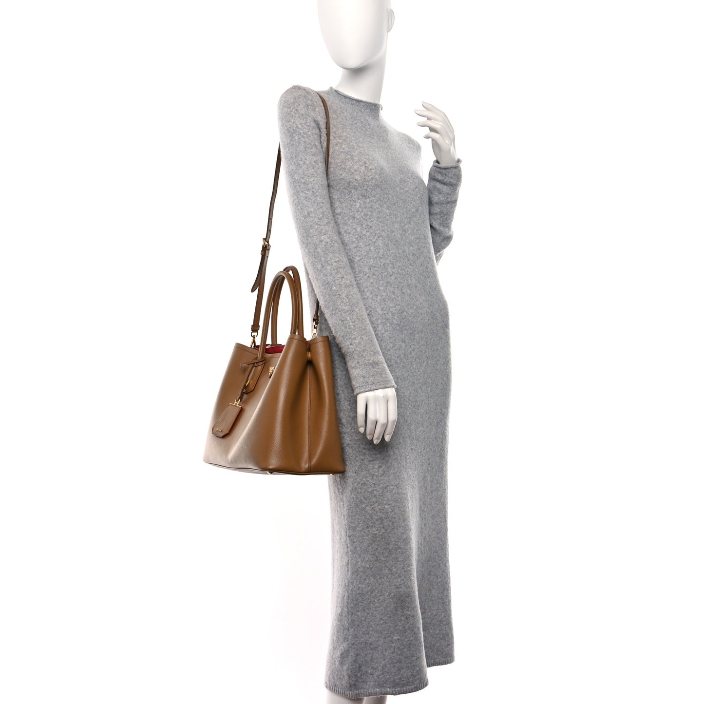 Saffiano Cuir Large Double Bag Caramel Fuoco