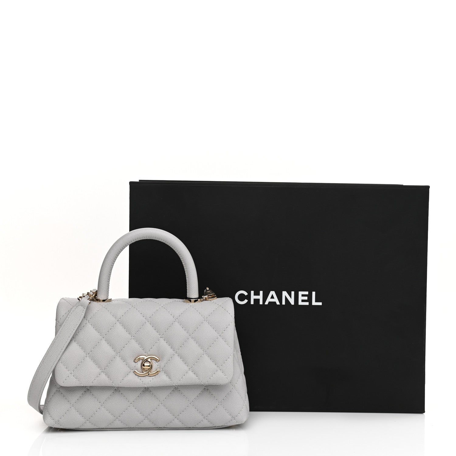 Chanel Caviar Quilted Mini Coco Handle Flap Light Grey 21 of 21