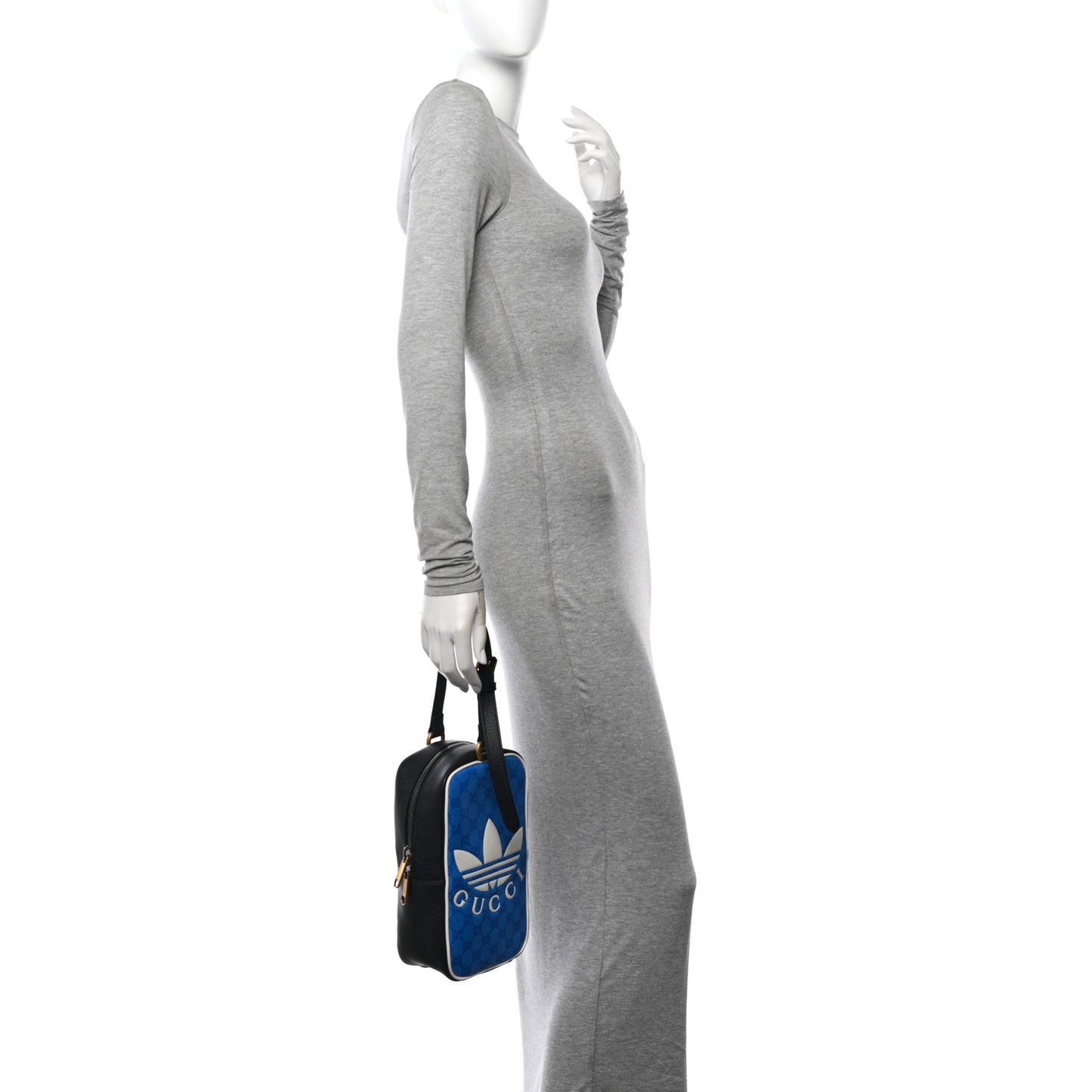 X ADIDAS Crystal Vintage Monogram Textured Dollar Calfskin Web Trefoil Logo Bag Bright Splash Off White Black