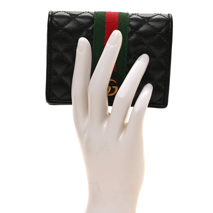 Gucci Calfskin Web Trapuntata GG Marmont Card Case Wallet Black 2 of 7