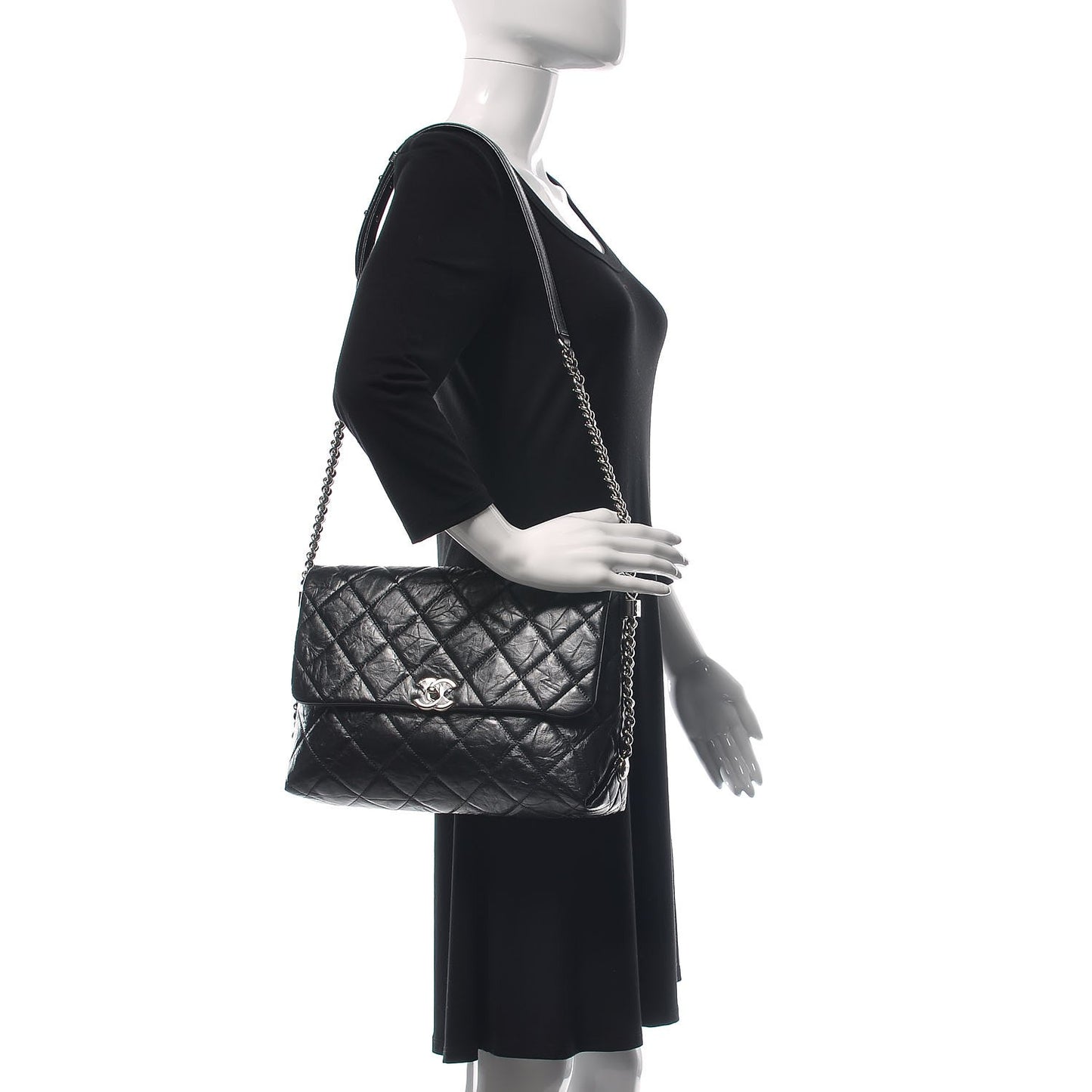Crackled Aged Calfskin Big Bang Flap Black
