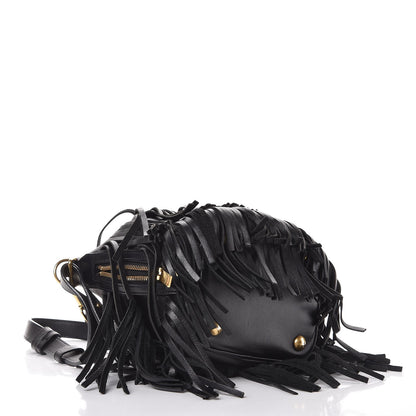 Saint Laurent Calfskin Small Emmanuelle Fringe Bucket Bag Black 13 of 19