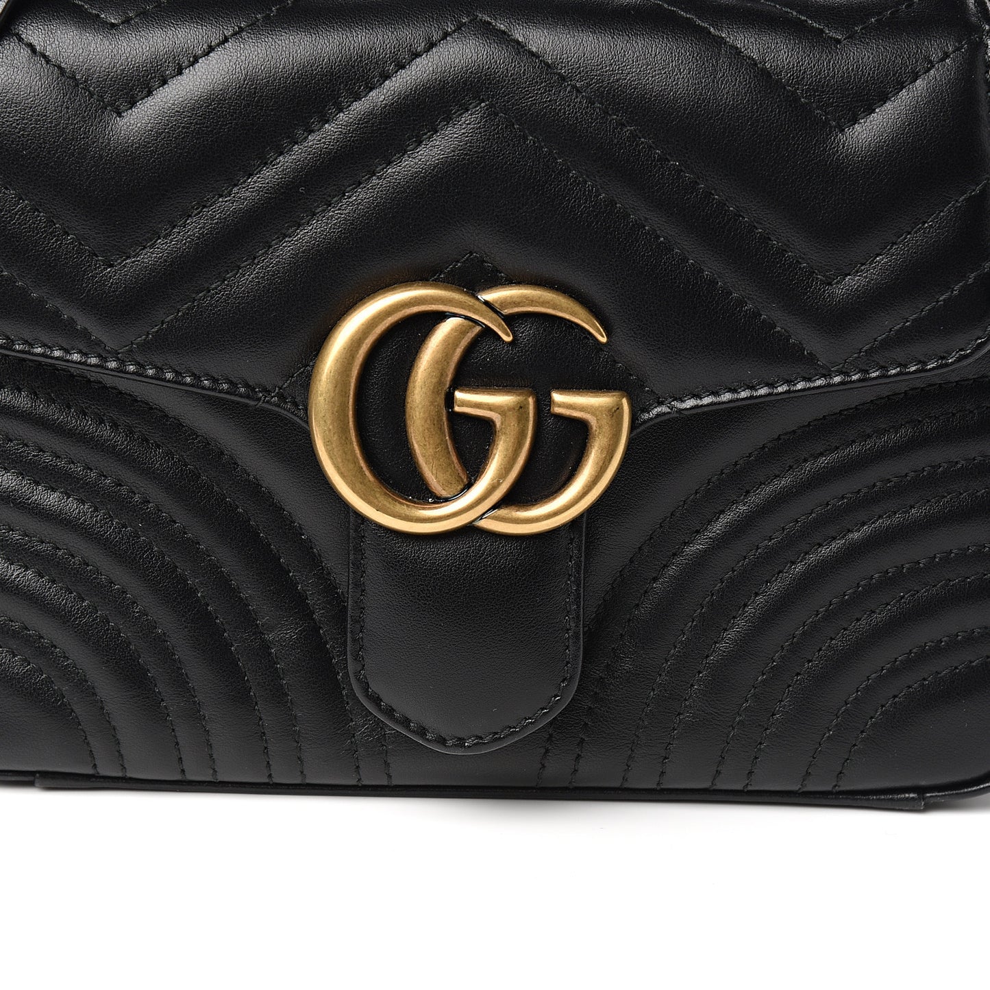 Calfskin Matelasse Mini GG Marmont Top Handle Shoulder Bag Black