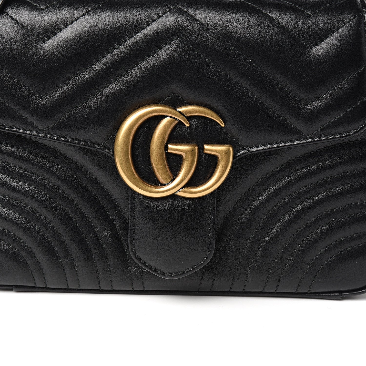 Gucci Calfskin Matelasse Mini GG Marmont Top Handle Shoulder Bag Black 9 of 9