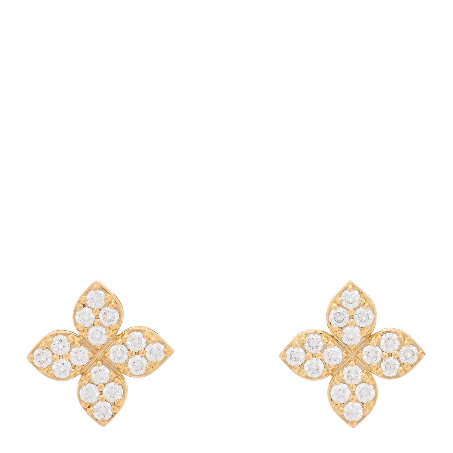 Roberto Coin 18K Yellow Gold Diamond Medium Love in Verona Flower Stud Earrings 1 of 5