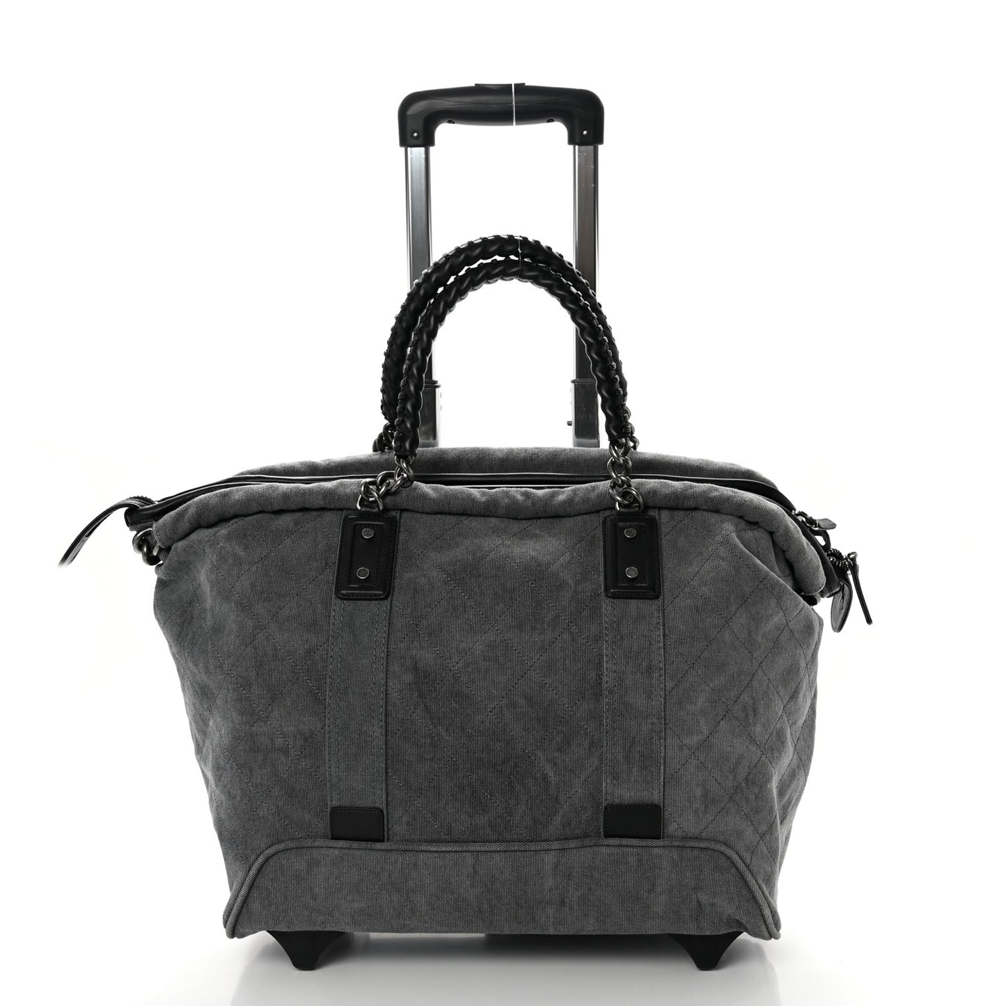 Washed Toile Calfskin Quilted Trolley Black