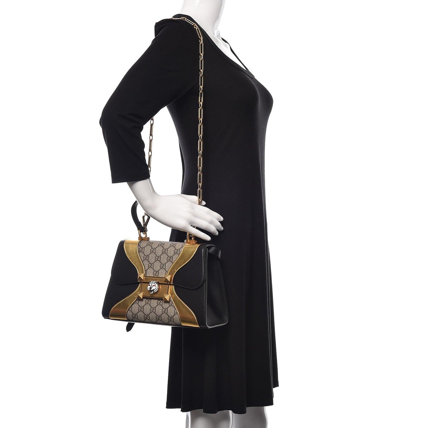 GG Supreme Monogram Small Osiride Top Handle Bag Black Gold