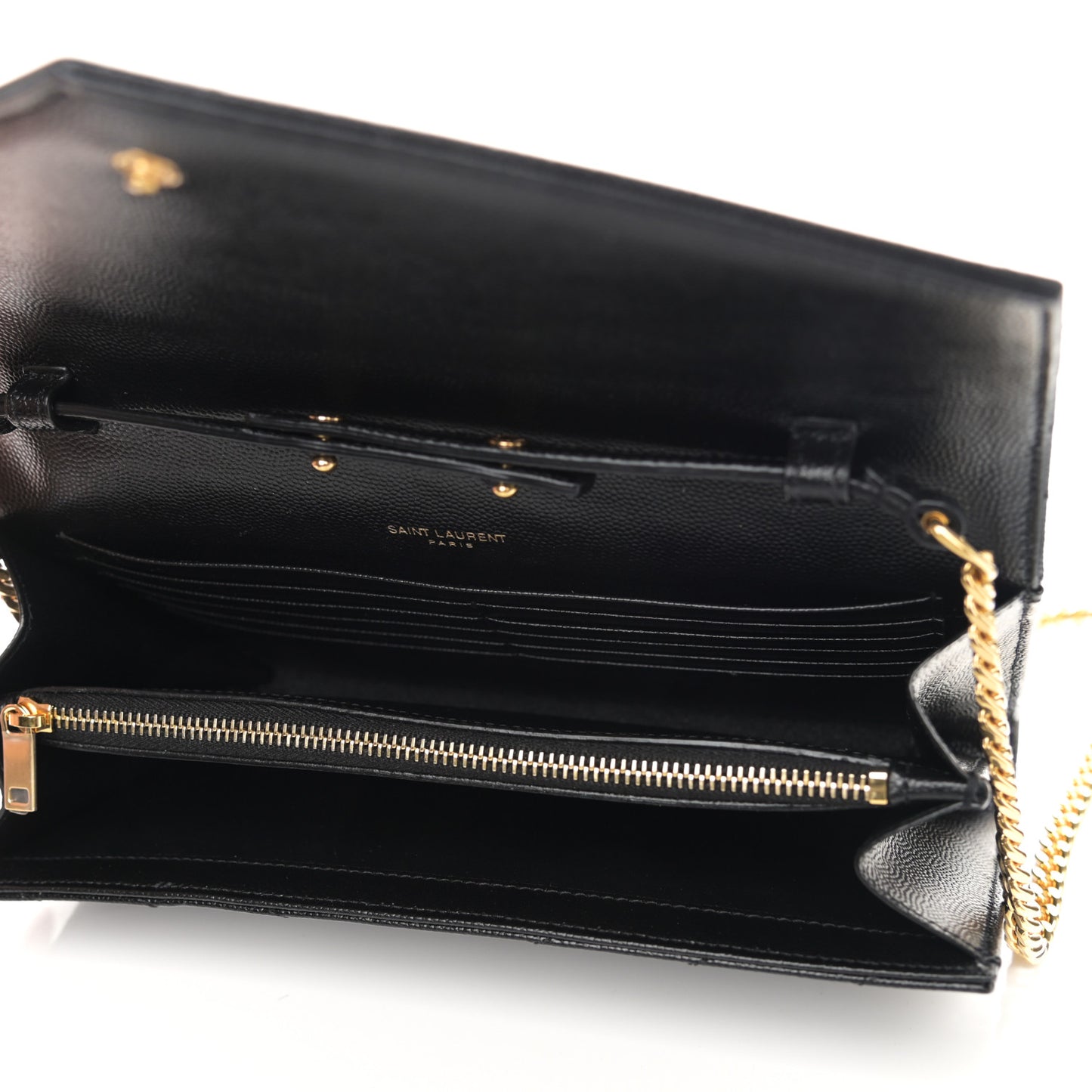 Grain De Poudre Matelasse Chevron Monogram Chain Wallet Black