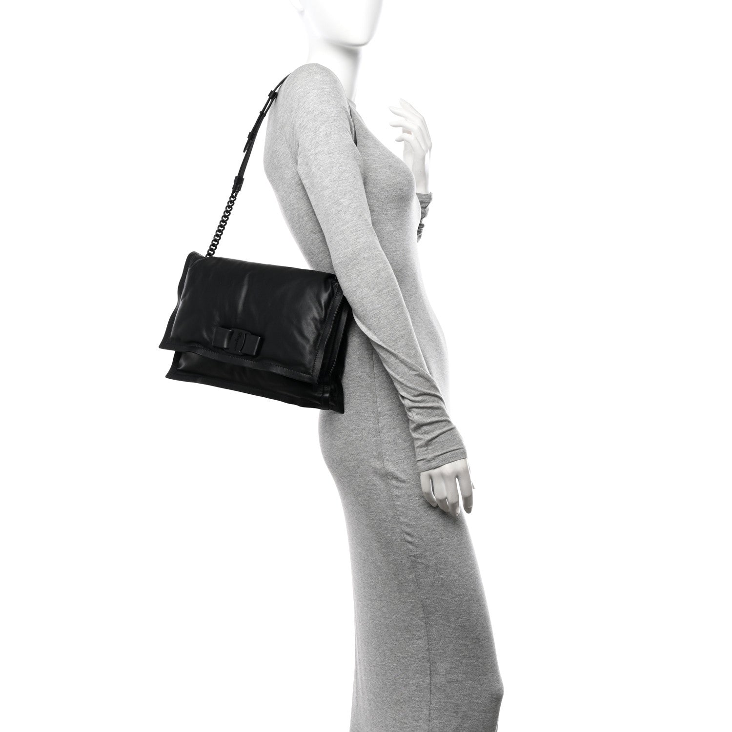 Salvatore Ferragamo Calfskin Viva Bow Shoulder Bag Black 2 of 13