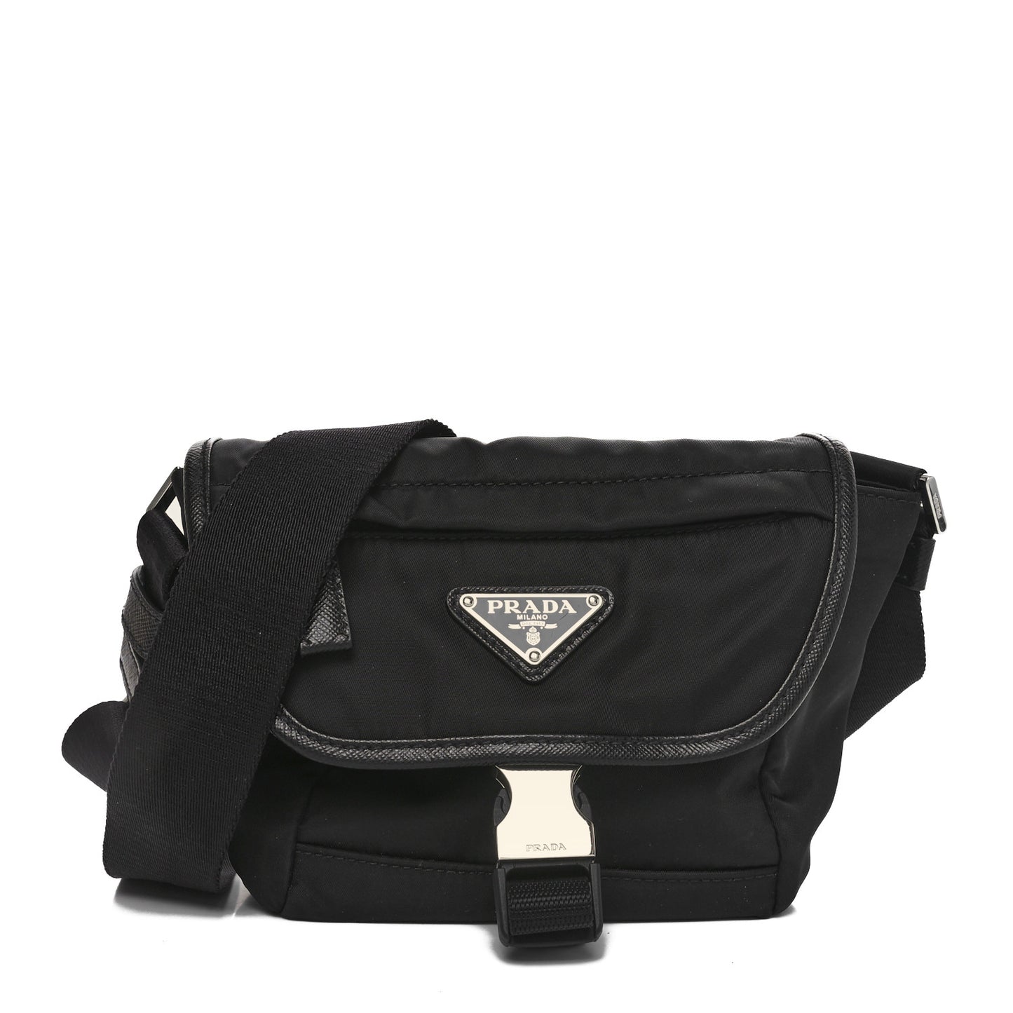 Re-Nylon Saffiano Triangle Shoulder Bag Black