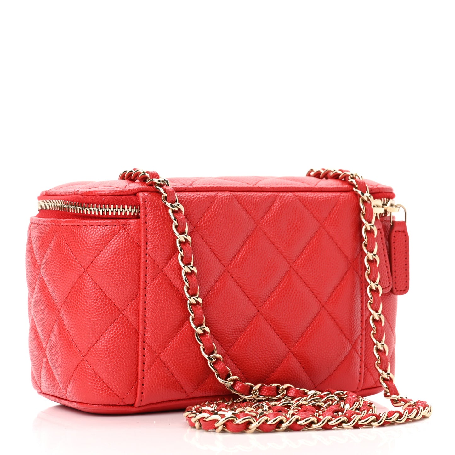 Caviar Quilted Small Vanity Case With Chain Red