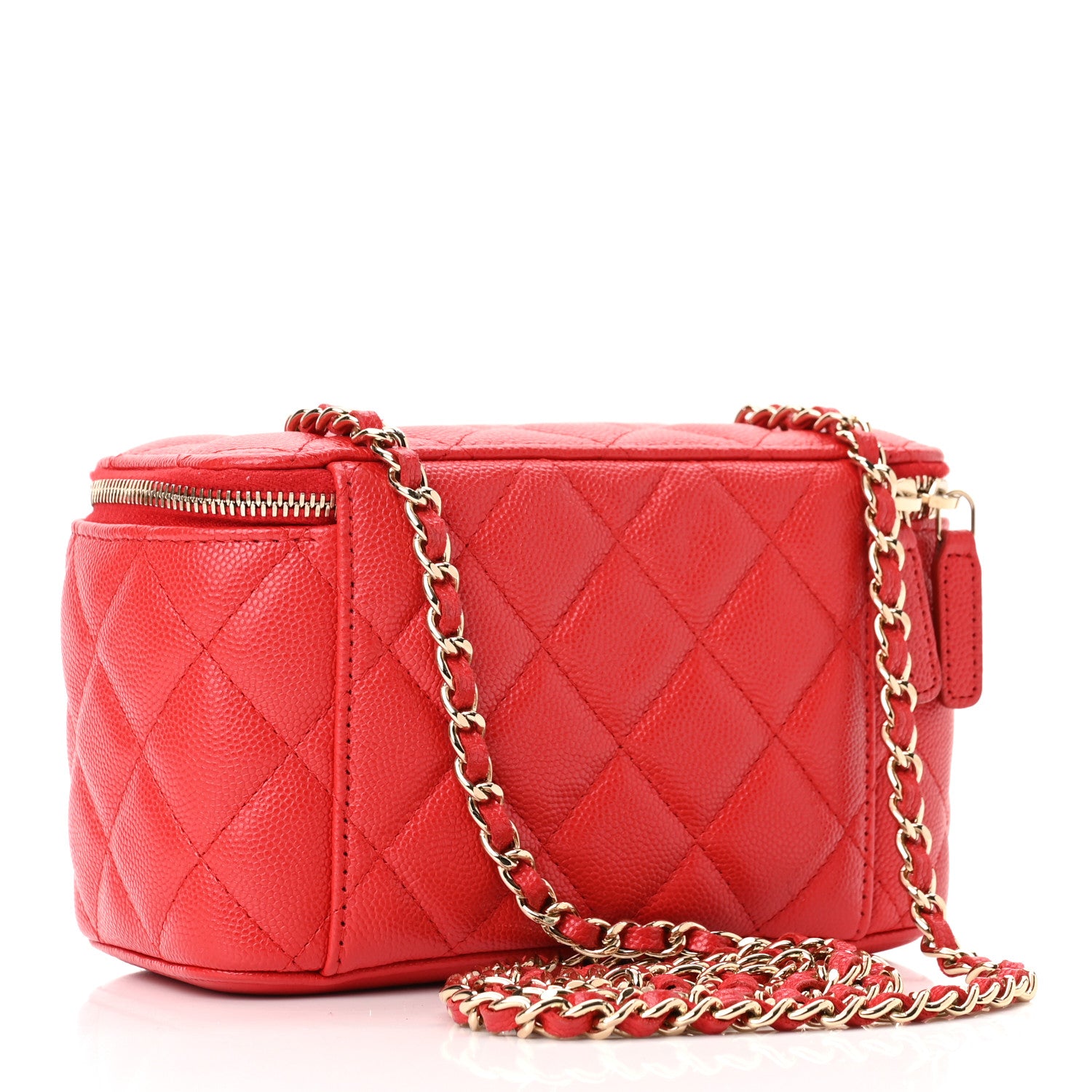 Chanel Caviar Quilted Small Vanity Case With Chain Red 3 of 11