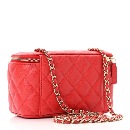 Chanel Caviar Quilted Small Vanity Case With Chain Red 3 of 11