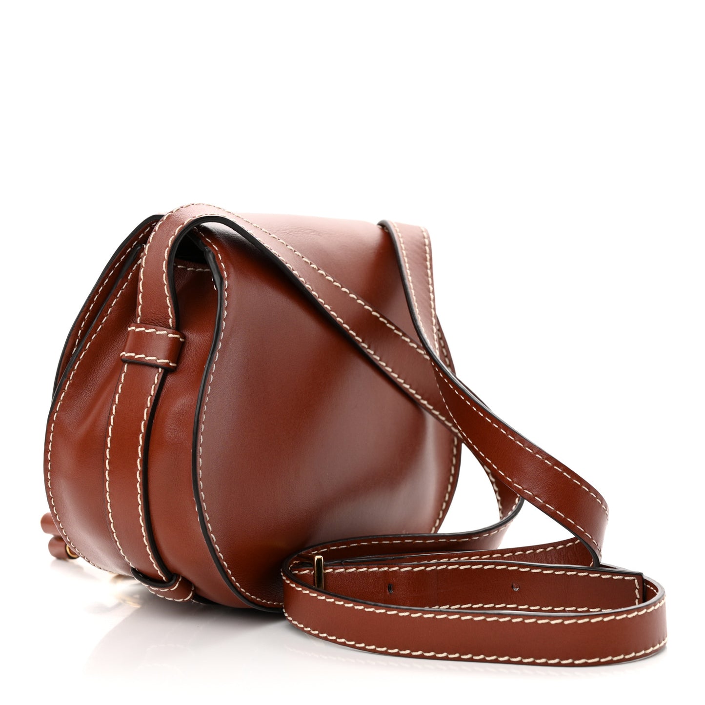 Shiny Calfskin Small Marcie Saddle Bag Brown