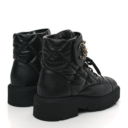 Chanel Lambskin Calfskin Quilted Lace Up Combat Boots 40 Black 4 of 10