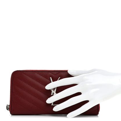 Saint Laurent Grain De Poudre Matelasse Chevron Monogram Zip Around Wallet Palissandre 2 of 9