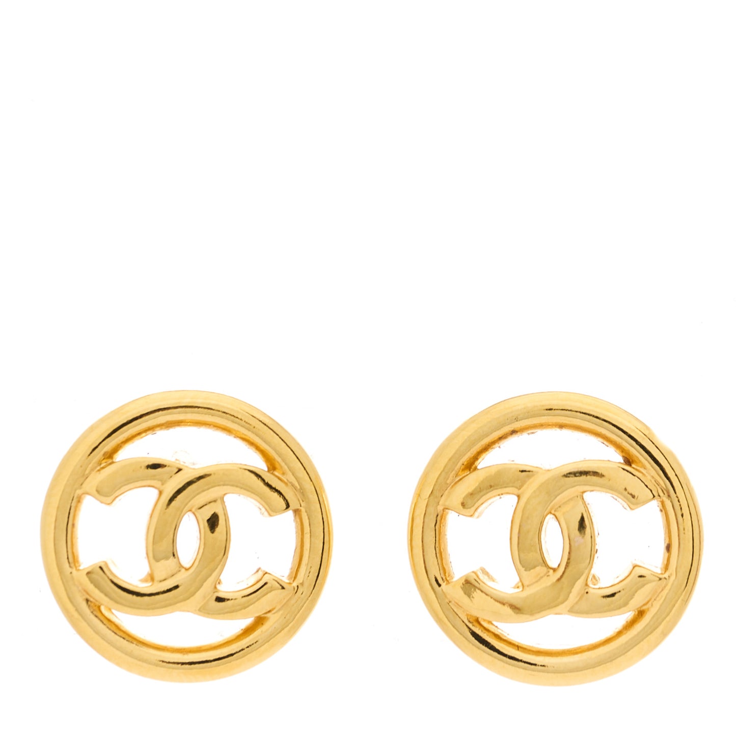 Metal CC Round Earrings Gold
