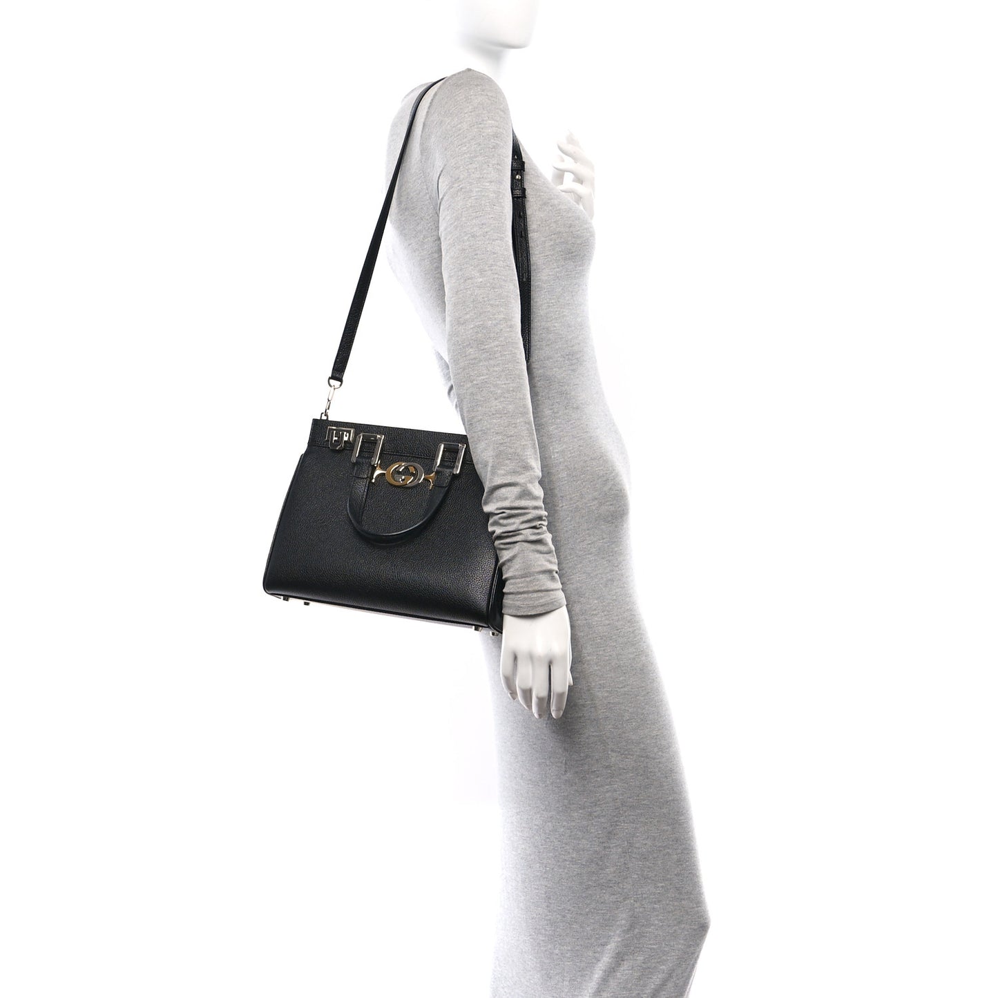 Grainy Calfskin Small Zumi Top Handle Bag Black