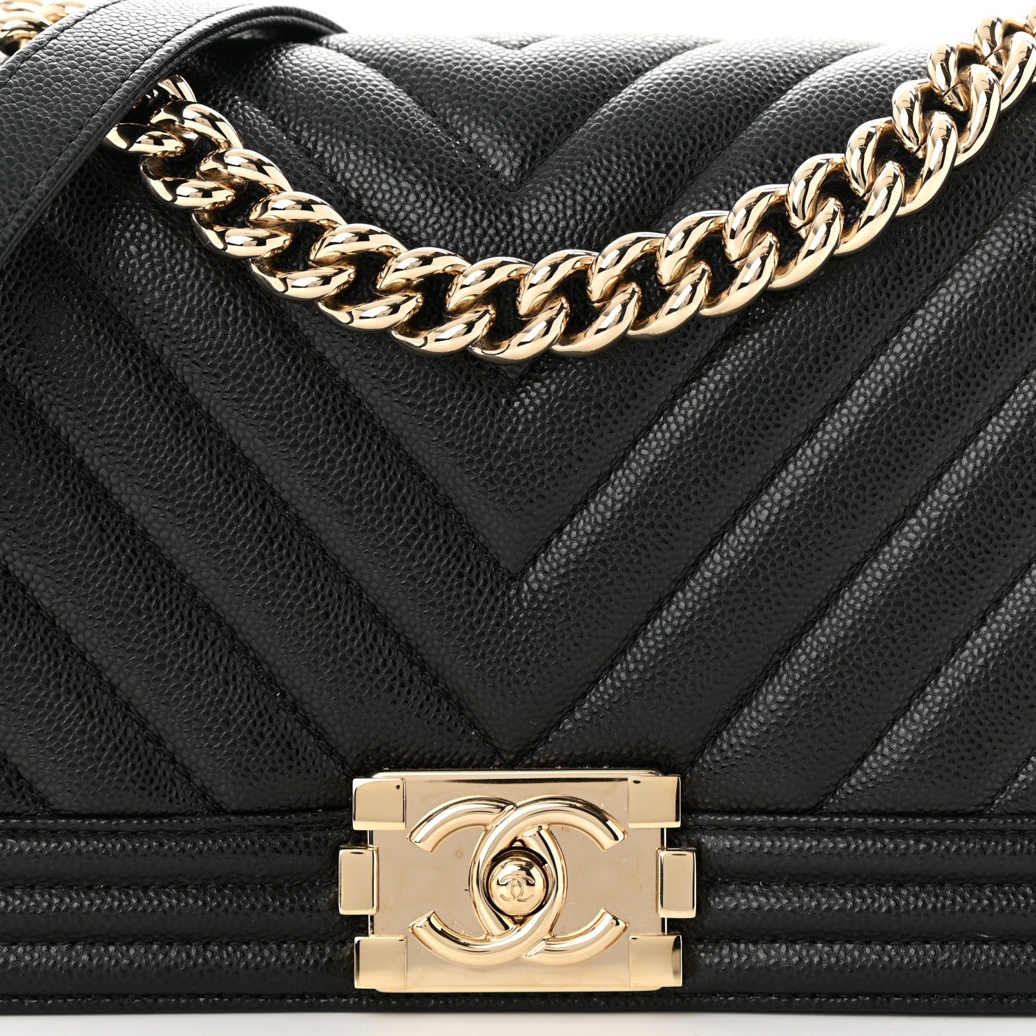Chanel Caviar Chevron Quilted Medium Boy Flap Black 8 of 13