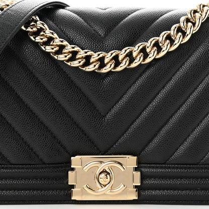 Chanel Caviar Chevron Quilted Medium Boy Flap Black 8 of 13