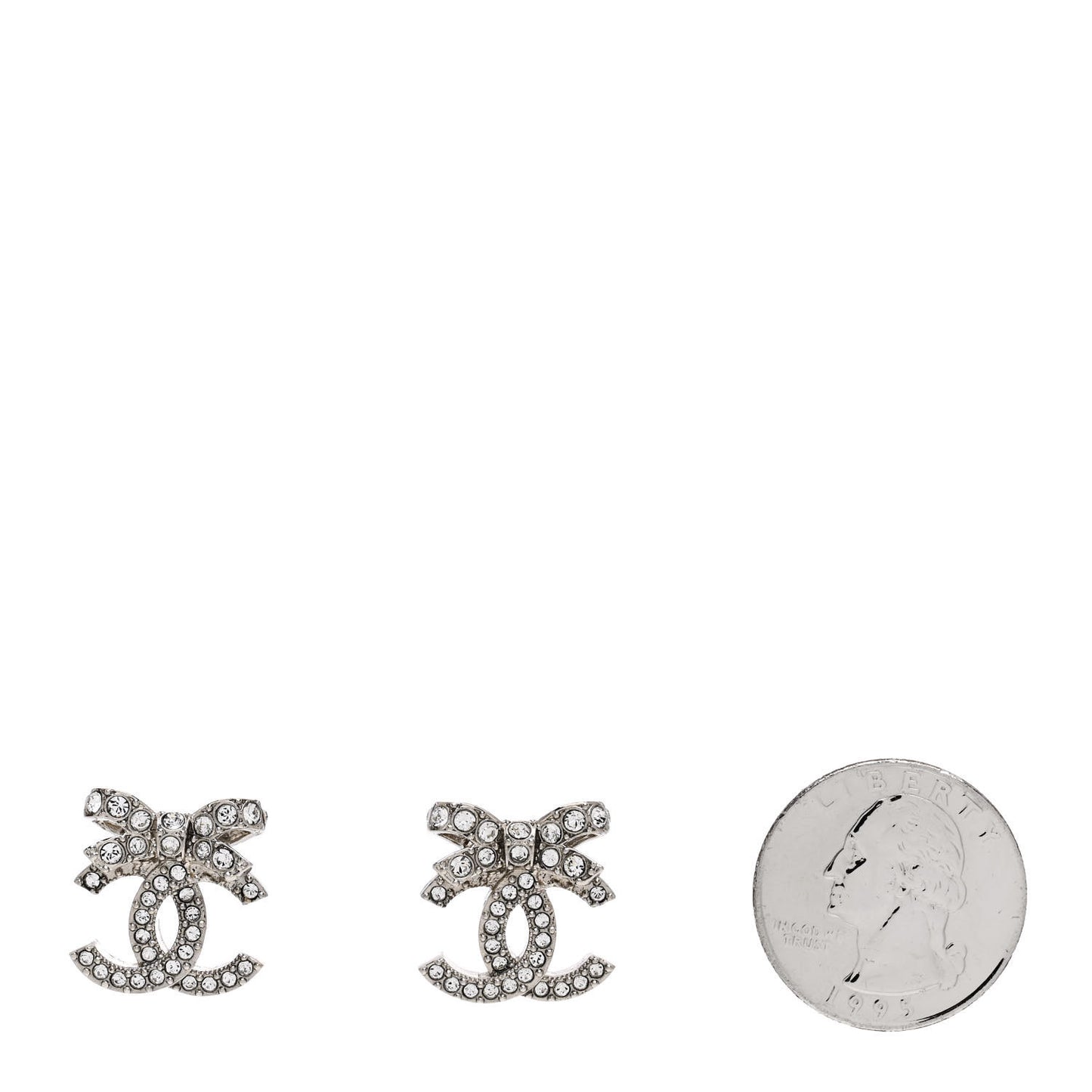 Crystal CC Bow Dangle Earrings Silver