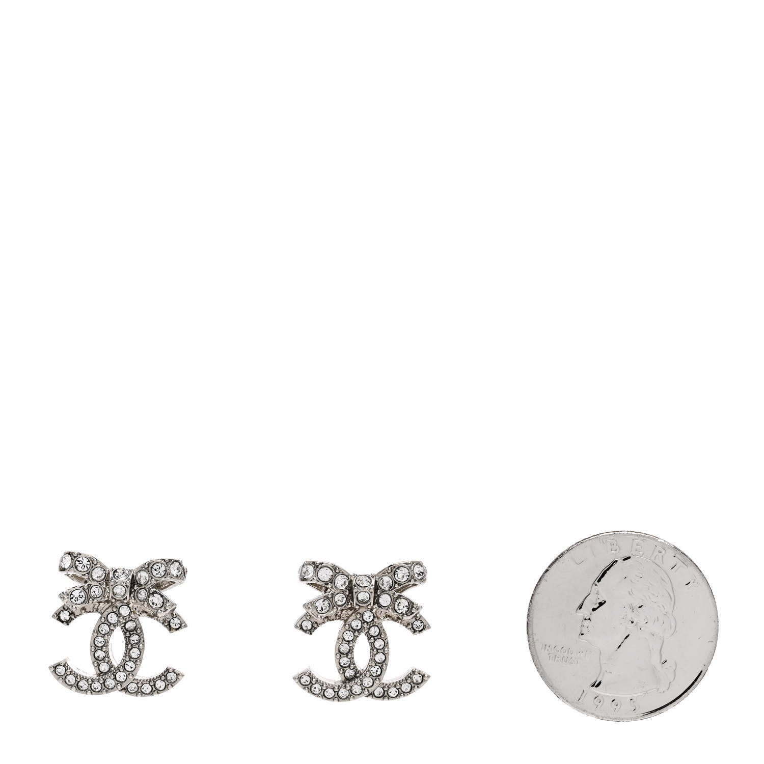 Chanel Crystal CC Bow Dangle Earrings Silver 2 of 5