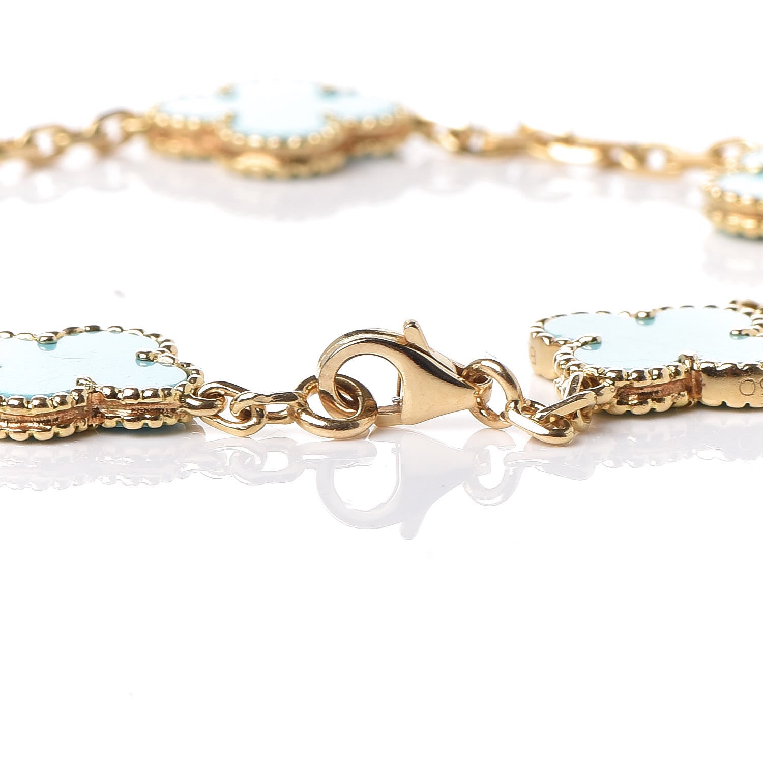 Van Cleef & Arpels 18K Yellow Gold Turquoise 5 Motifs Vintage Alhambra Bracelet 6 of 6