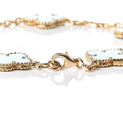 Van Cleef & Arpels 18K Yellow Gold Turquoise 5 Motifs Vintage Alhambra Bracelet 6 of 6